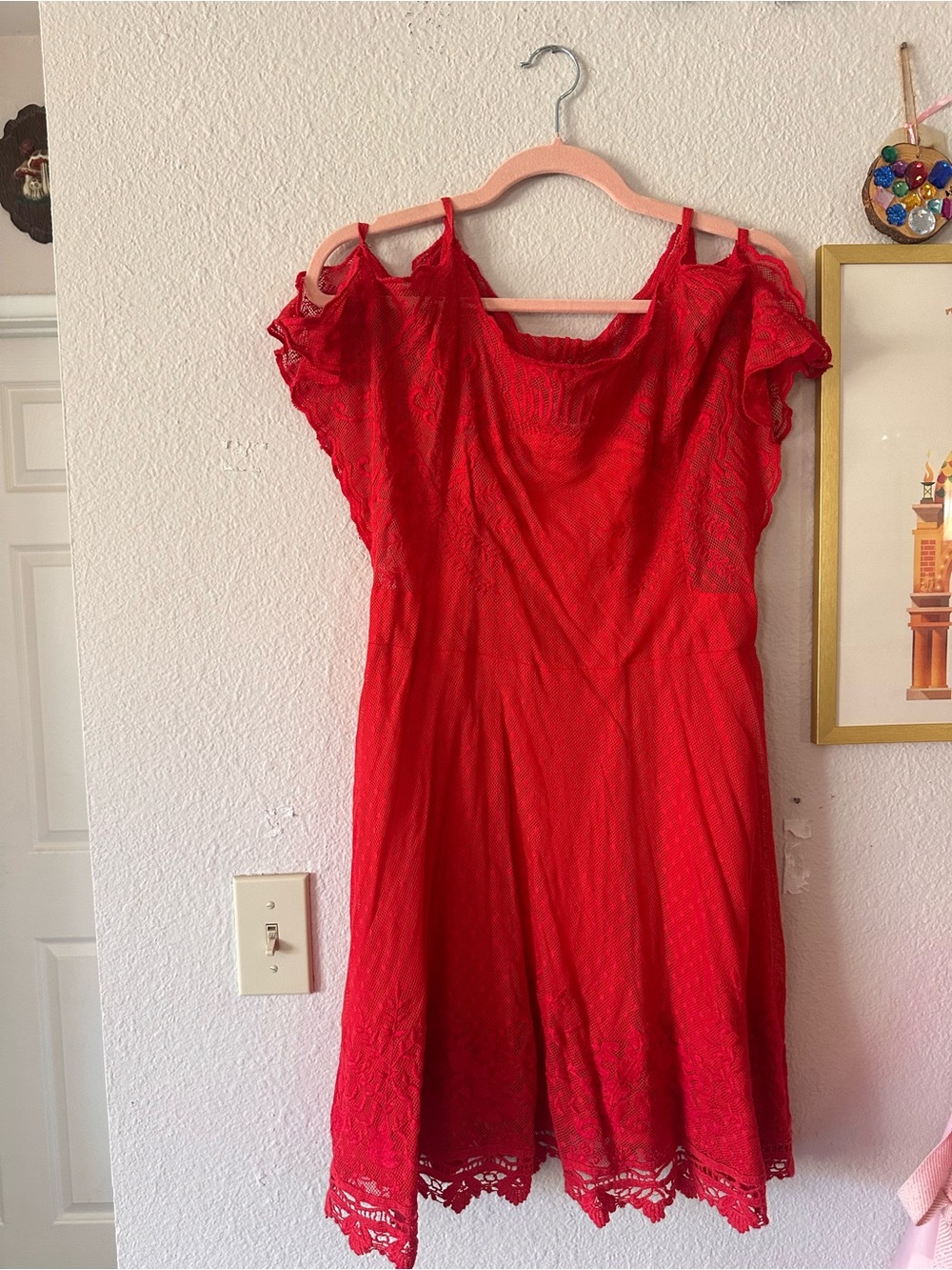 Free People Lace Red Off Shoulder Dress M Some Flaws